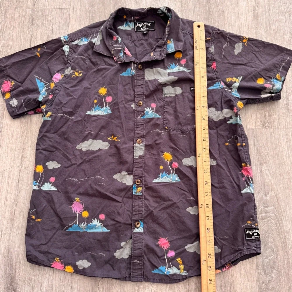 Billabong Dr Seuss The Lorax Shirt Boys XL Charcoal Grey Button Down shirt